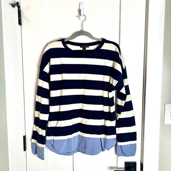 J. Crew Blue Striped Mock Layer Prep School Long Sleeve Top Preppy Nautical M - Picture 2 of 6